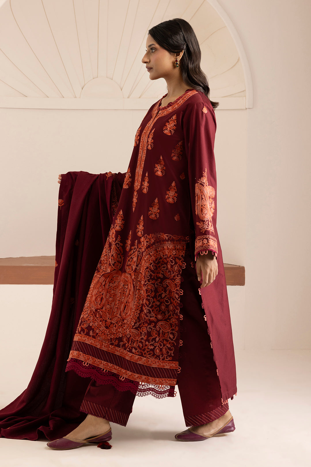 Embroidered Shirt Shalwar Shawl - 0256