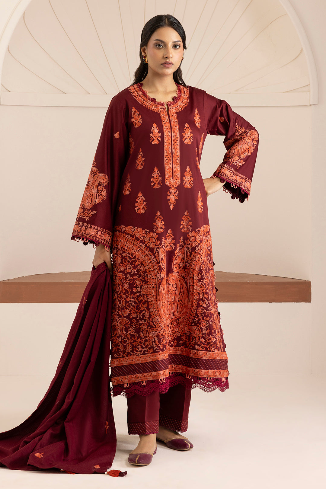 Embroidered Shirt Shalwar Shawl - 0256