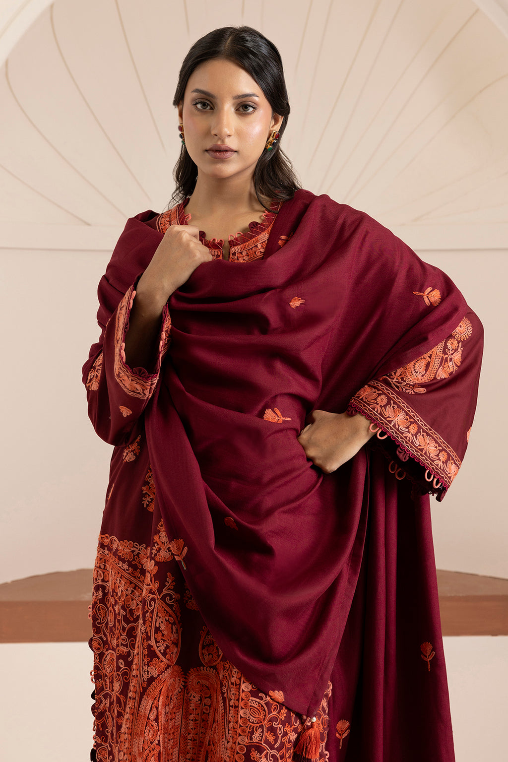 Embroidered Shirt Shalwar Shawl - 0256