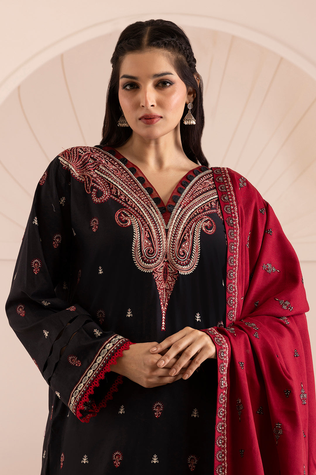 Embroidered Shirt Shalwar Shawl - 0258