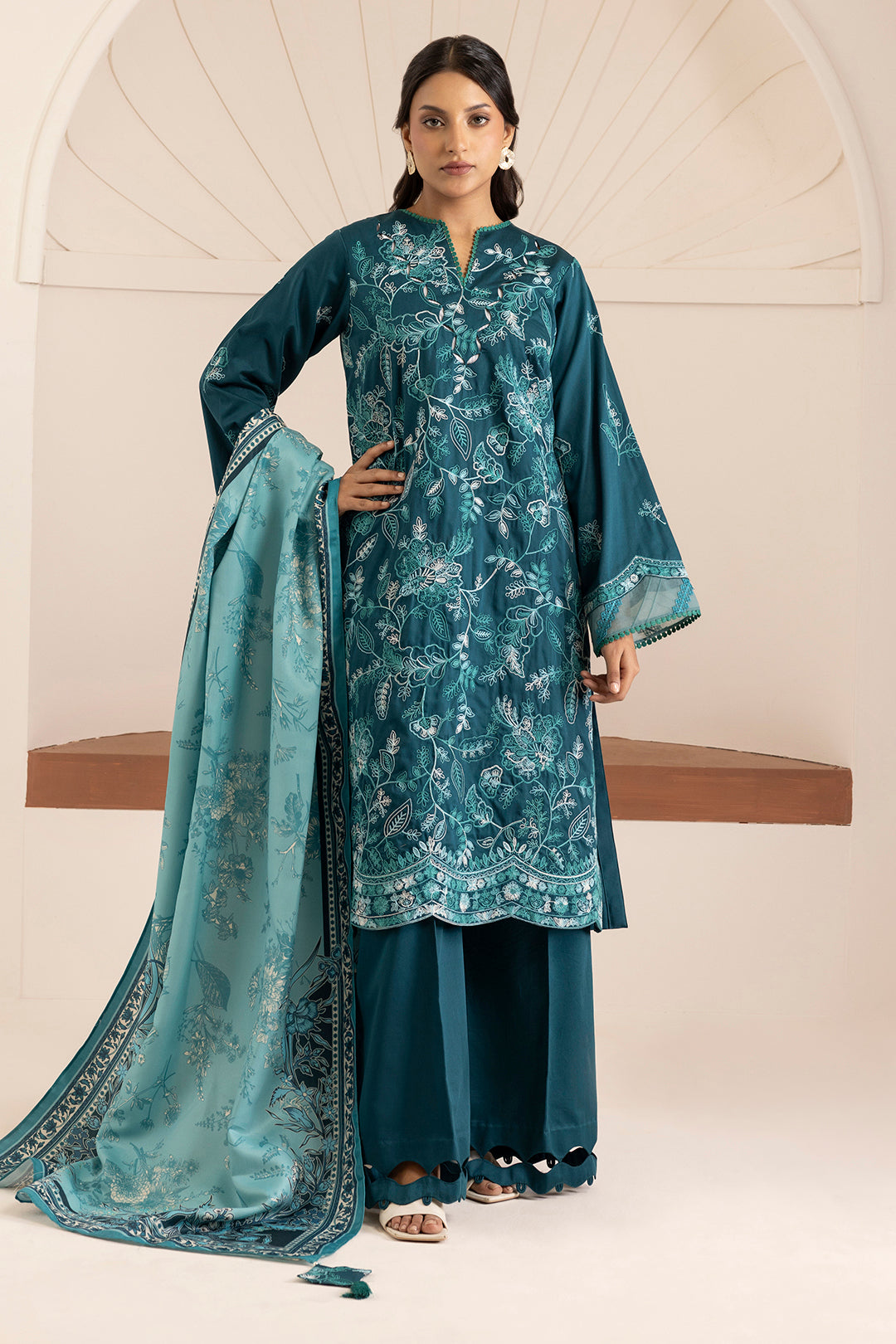 Embroidered Shirt Shalwar Shawl - 0260