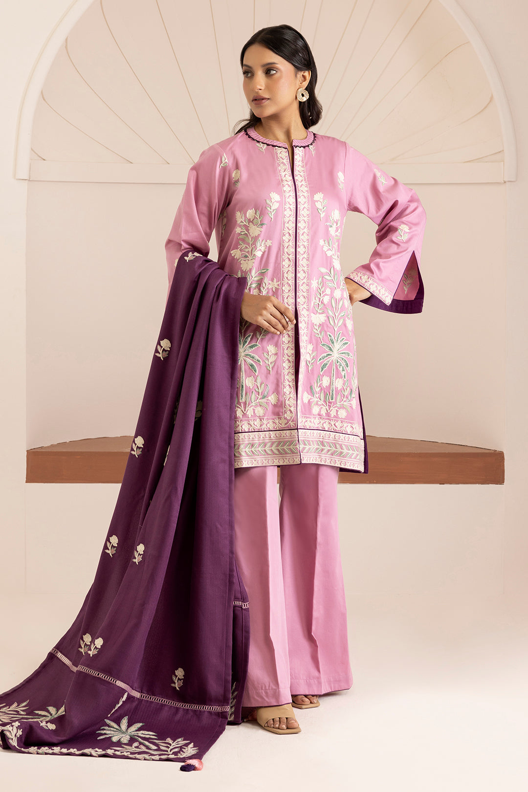 Embroidered Shirt Shalwar Shawl - 0268