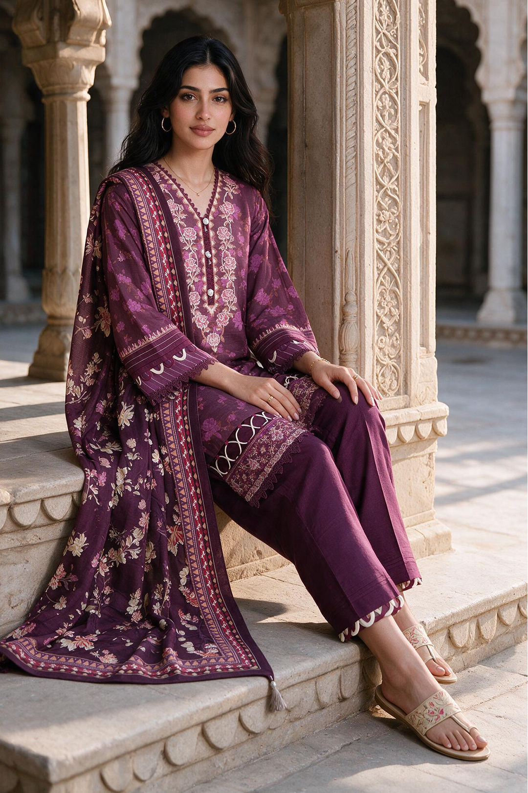 Embroidered Shirt Shalwar Dupatta - 0163