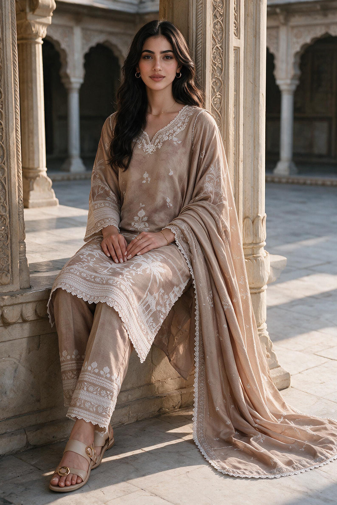 Embroidered Shirt Shalwar Shawl - 0167