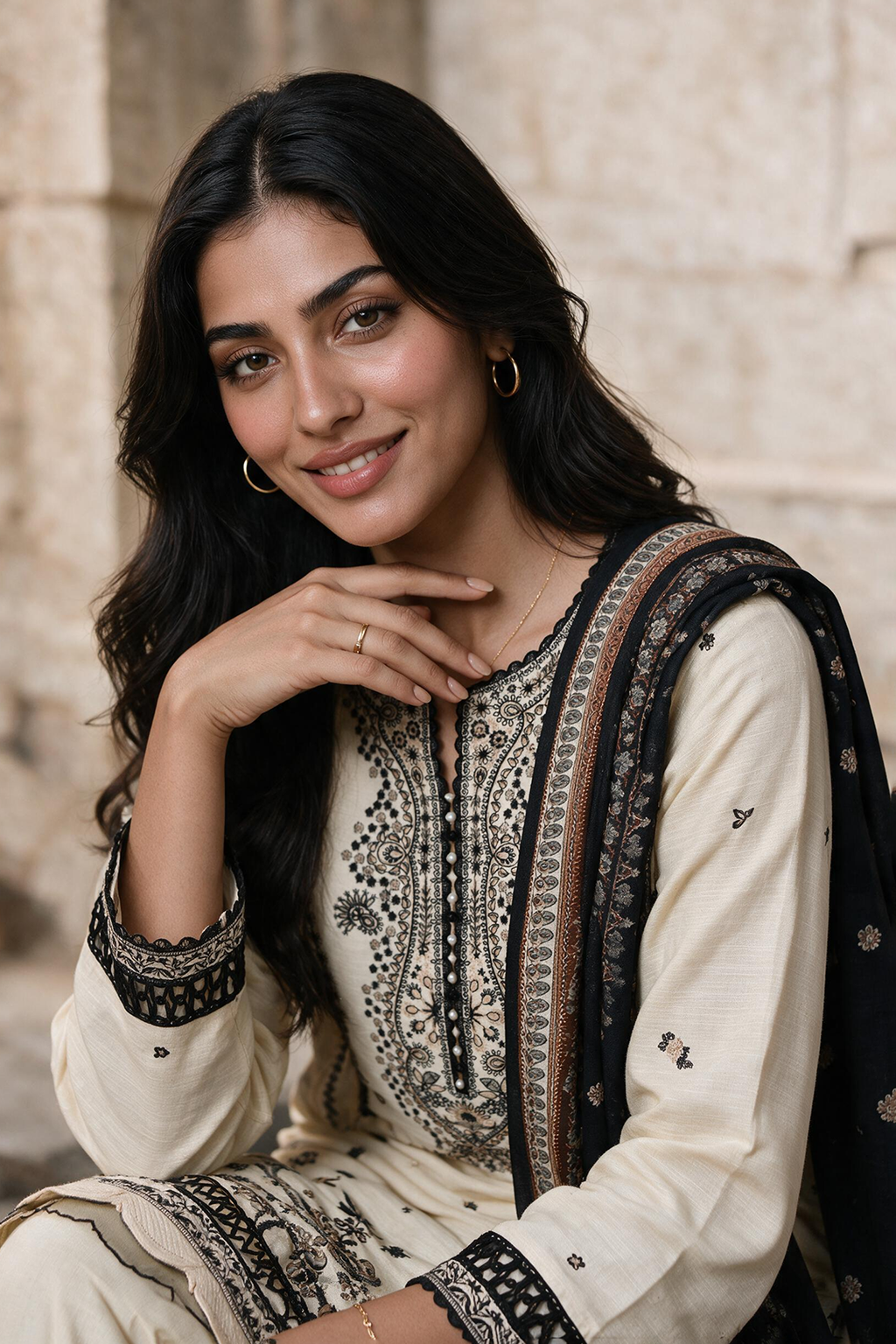 Embroidered Shirt Shalwar Shawl - 0171