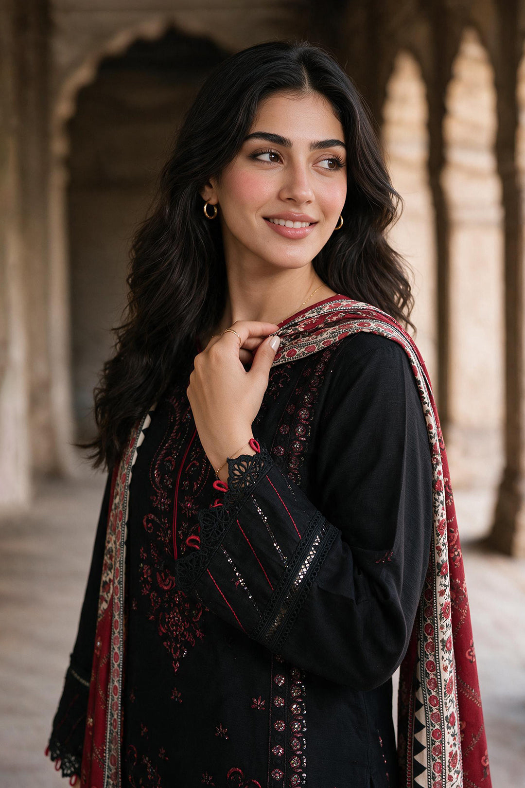 Embroidered Shirt Shalwar Shawl - 0173