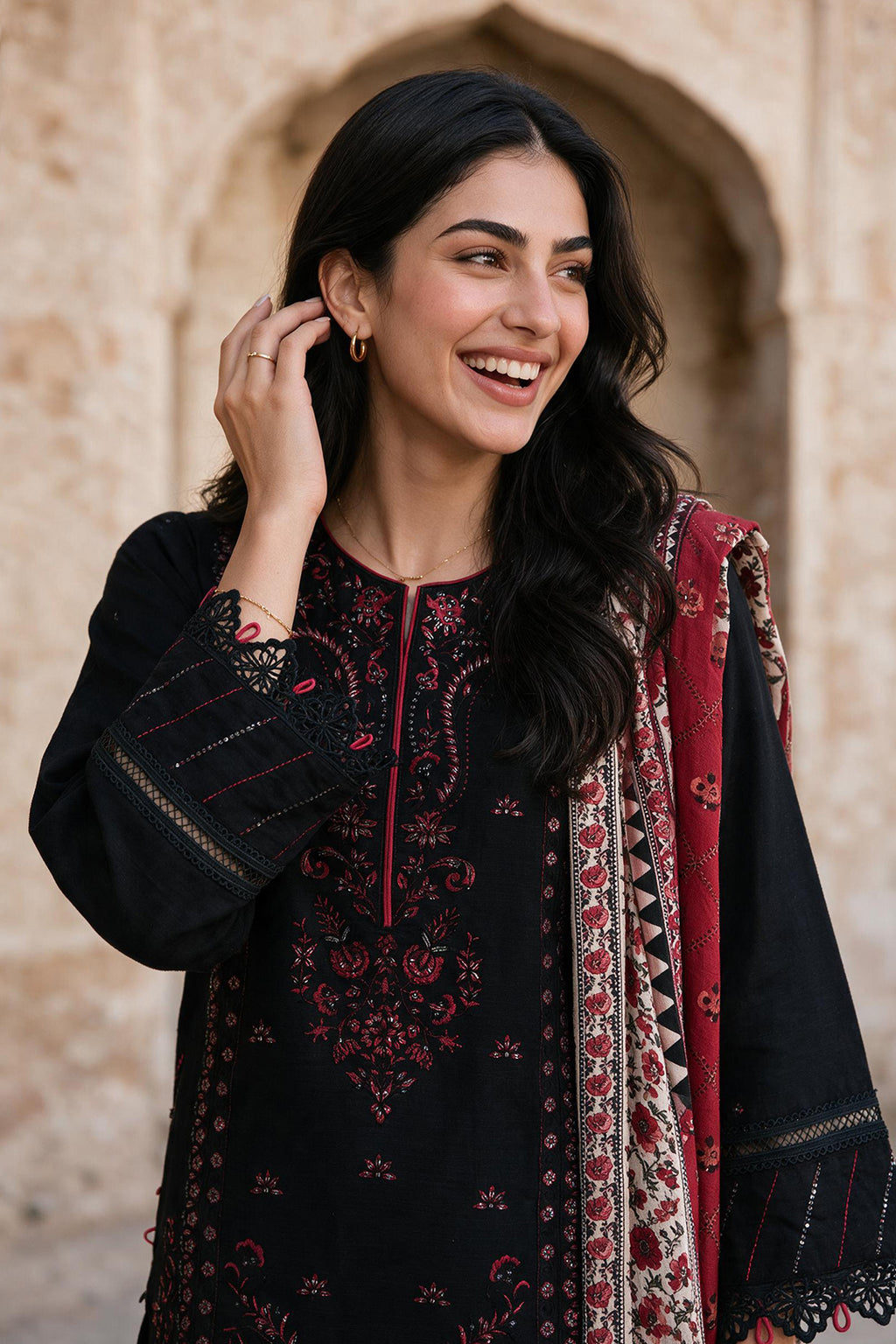 Embroidered Shirt Shalwar Shawl - 0173
