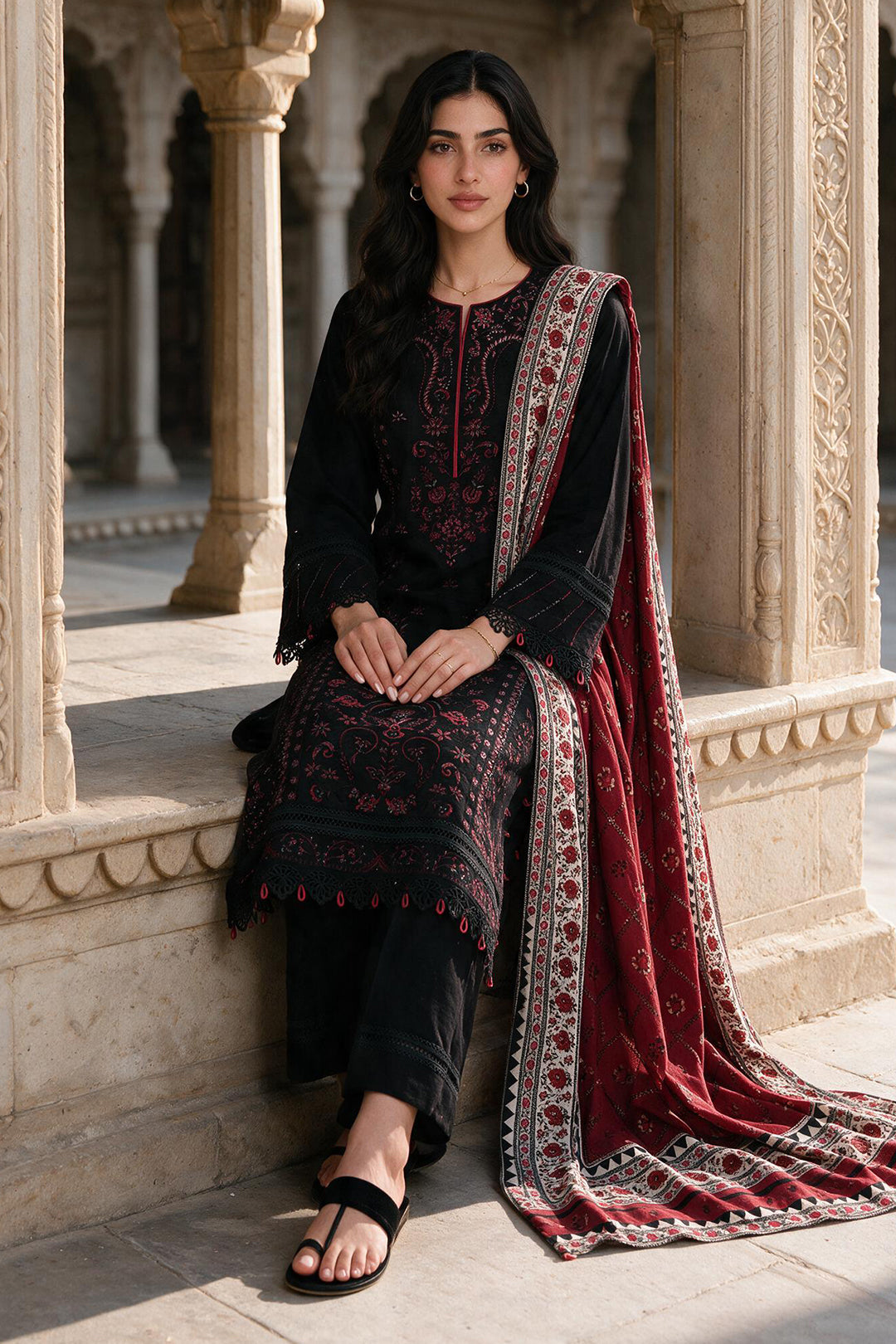 Embroidered Shirt Shalwar Shawl - 0173