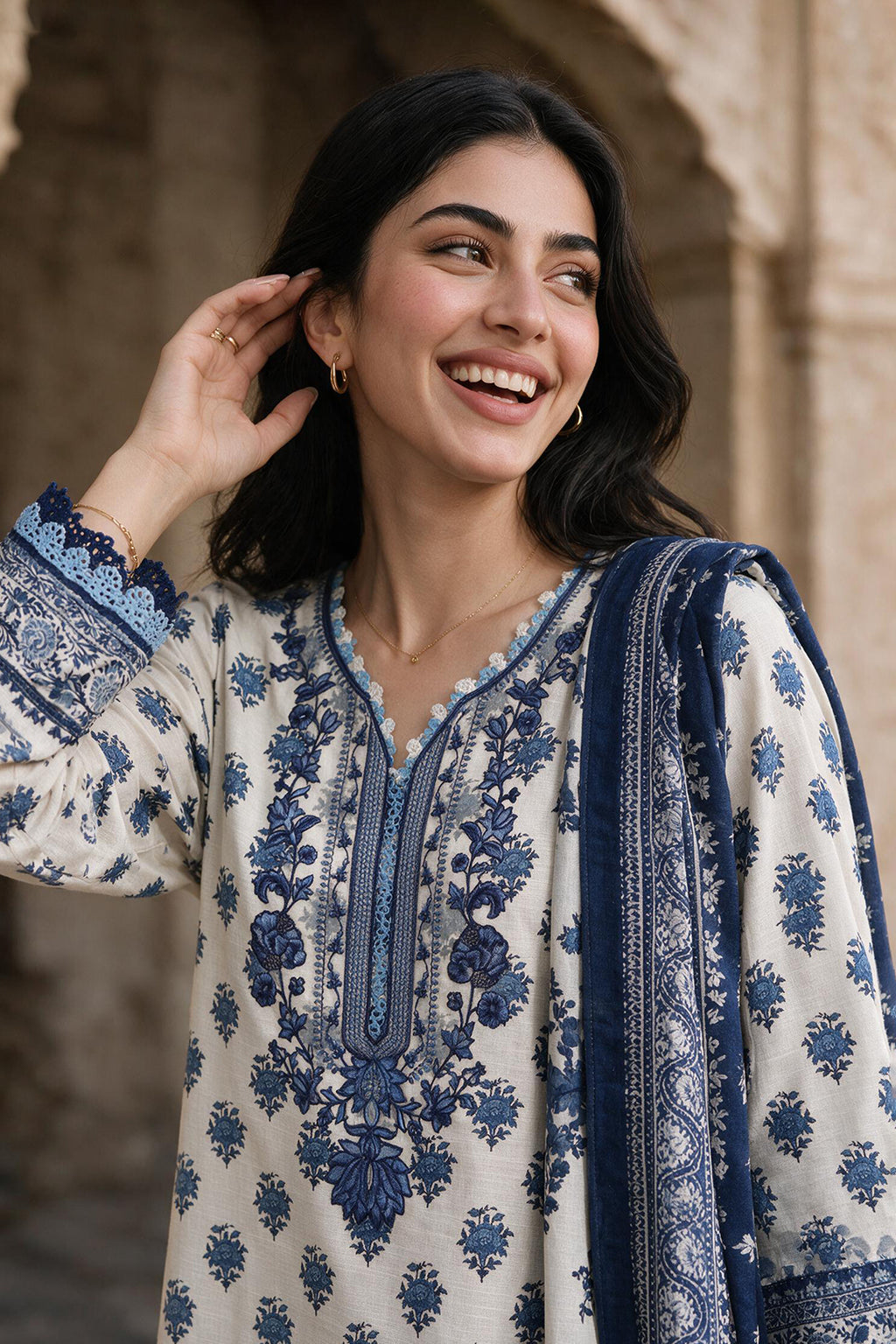 Embroidered Shirt Shalwar Shawl - 0174
