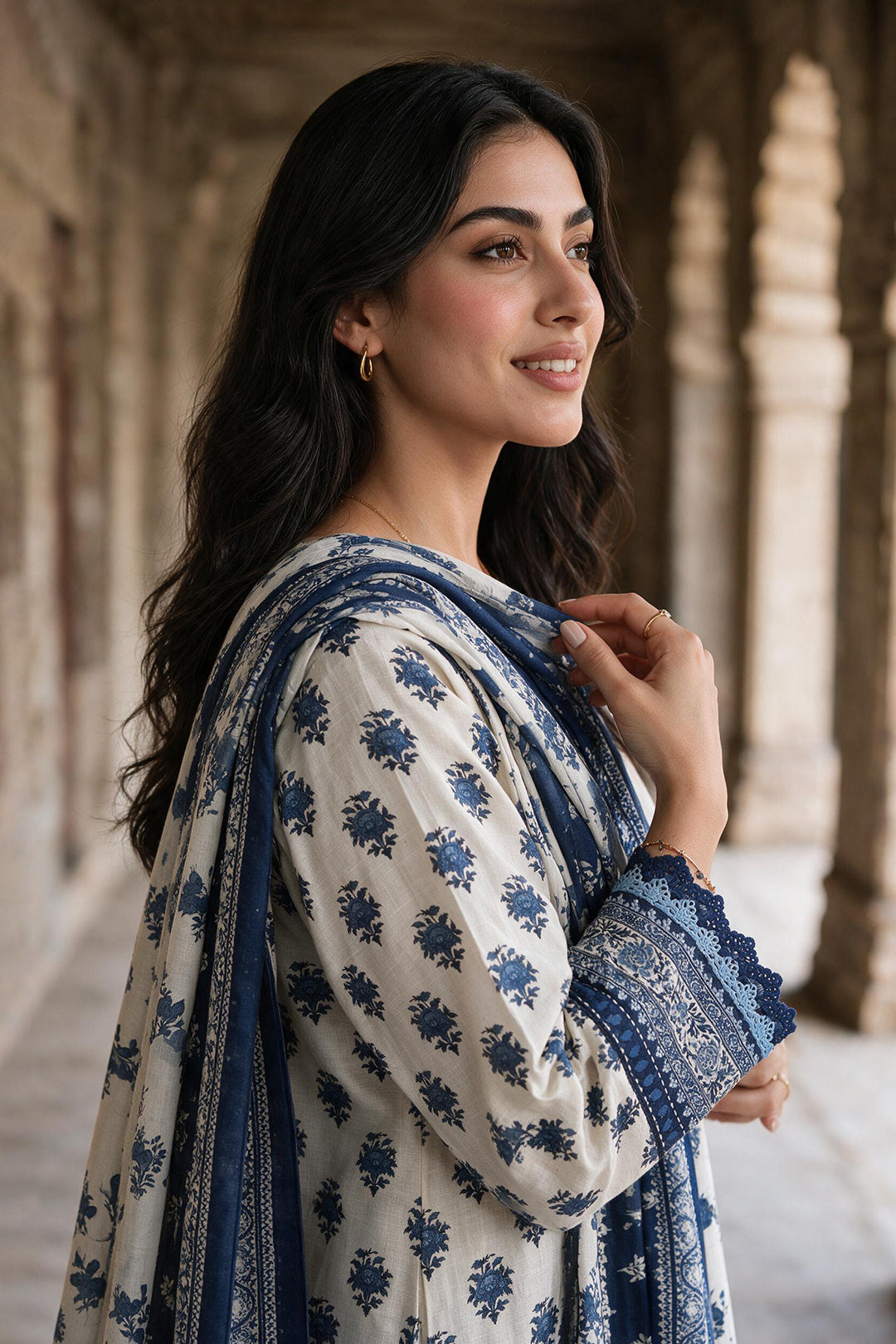 Embroidered Shirt Shalwar Shawl - 0174