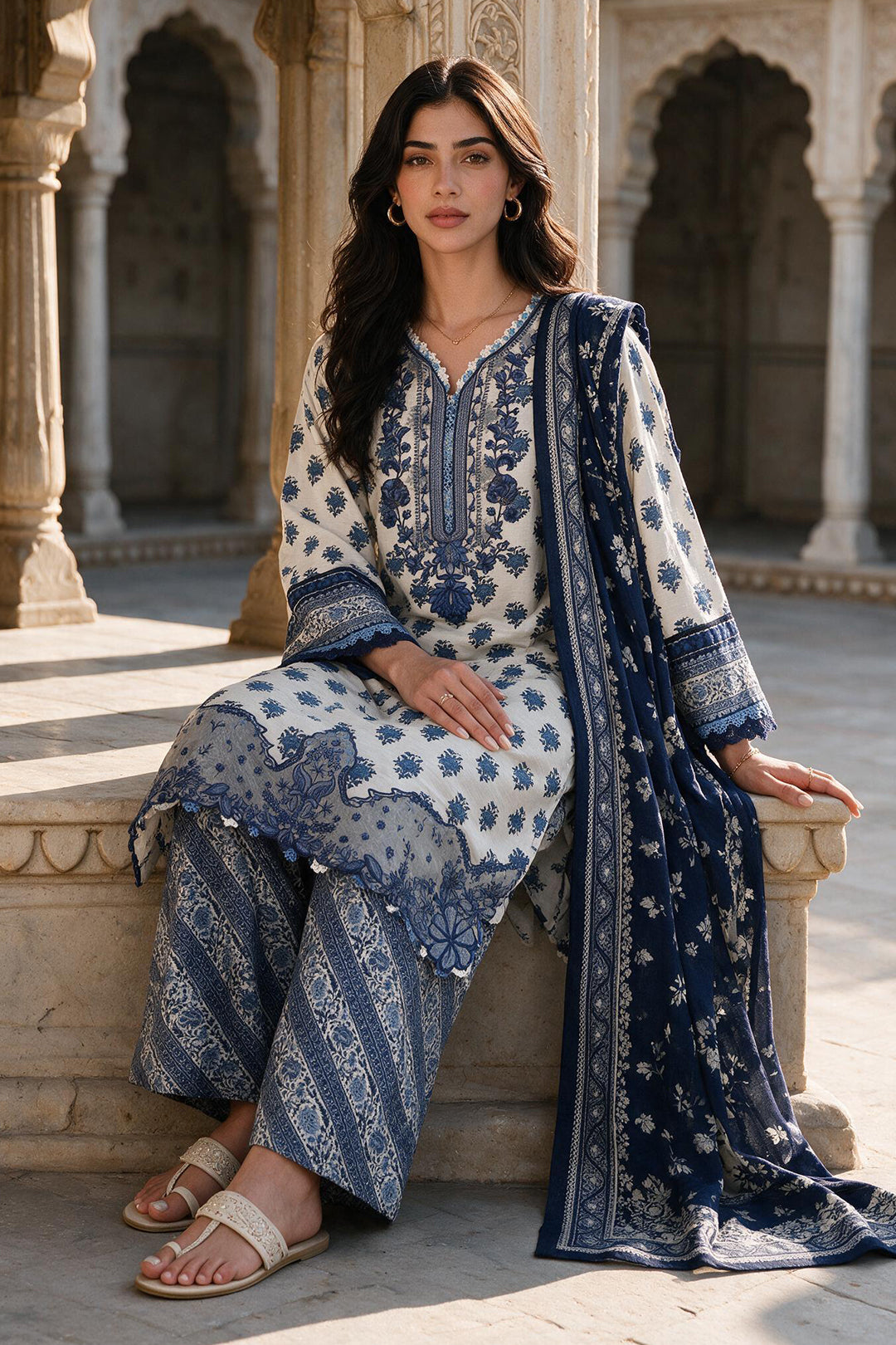 Embroidered Shirt Shalwar Shawl - 0174