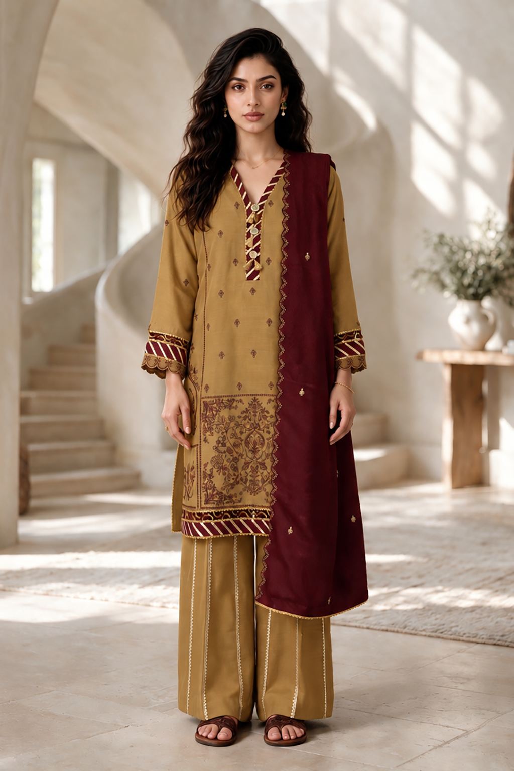 Embroidered Shirt Shalwar Shawl - 0261