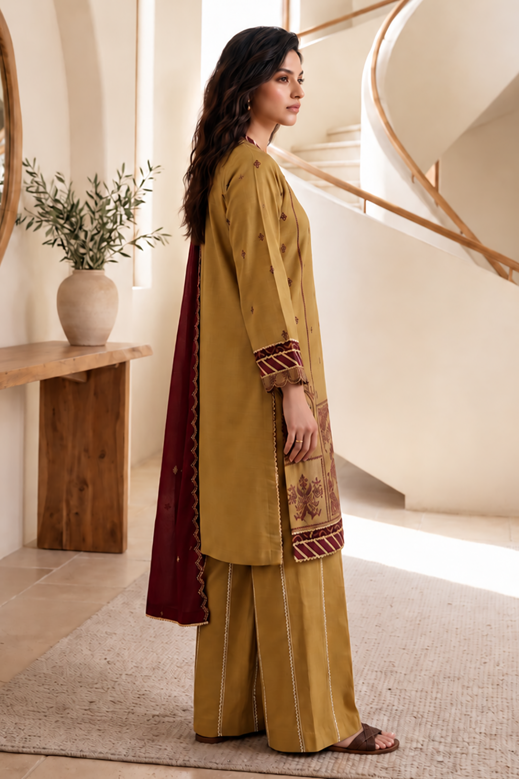 Embroidered Shirt Shalwar Shawl - 0261