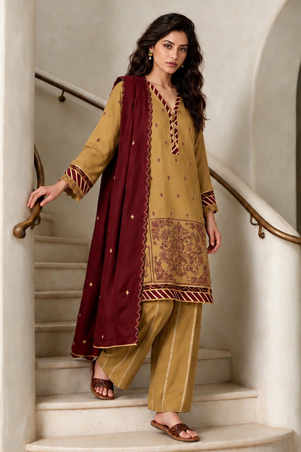 Embroidered Shirt Shalwar Shawl - 0261