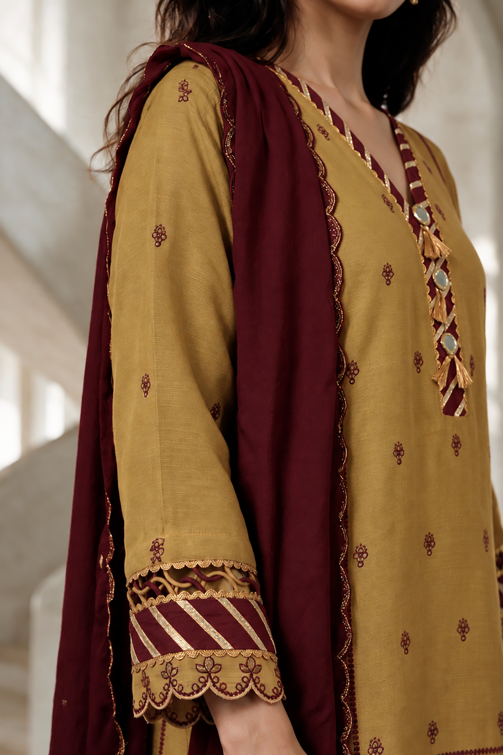 Embroidered Shirt Shalwar Shawl - 0261