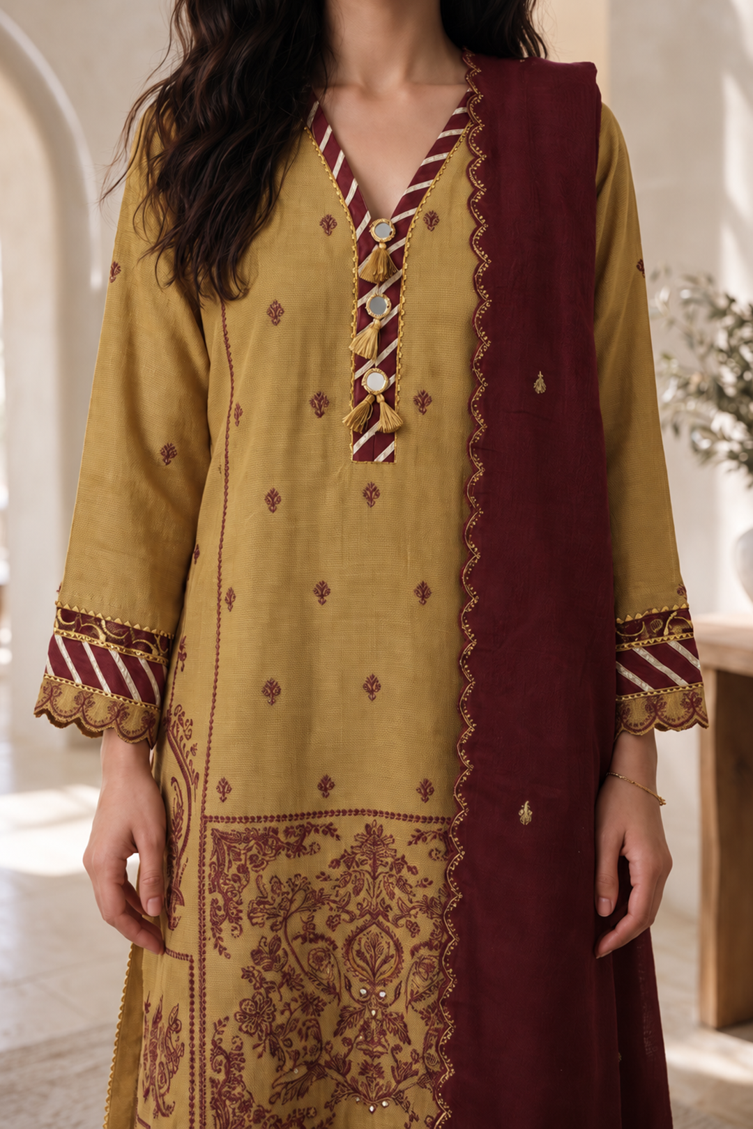 Embroidered Shirt Shalwar Shawl - 0261