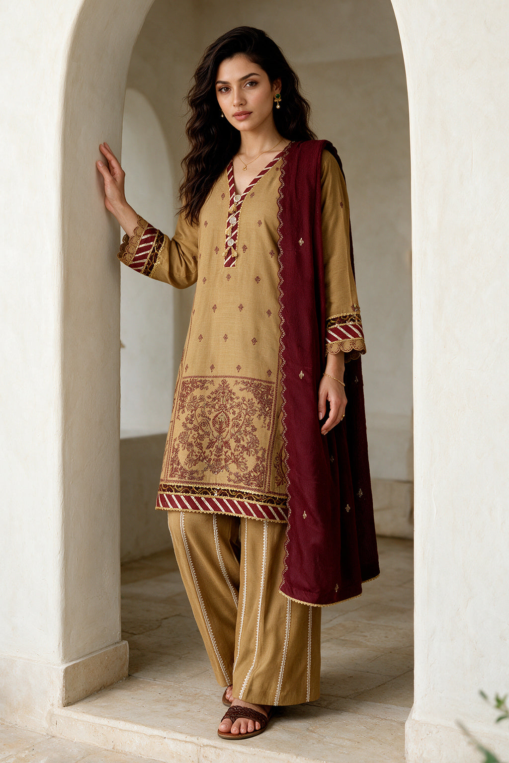 Embroidered Shirt Shalwar Shawl - 0261