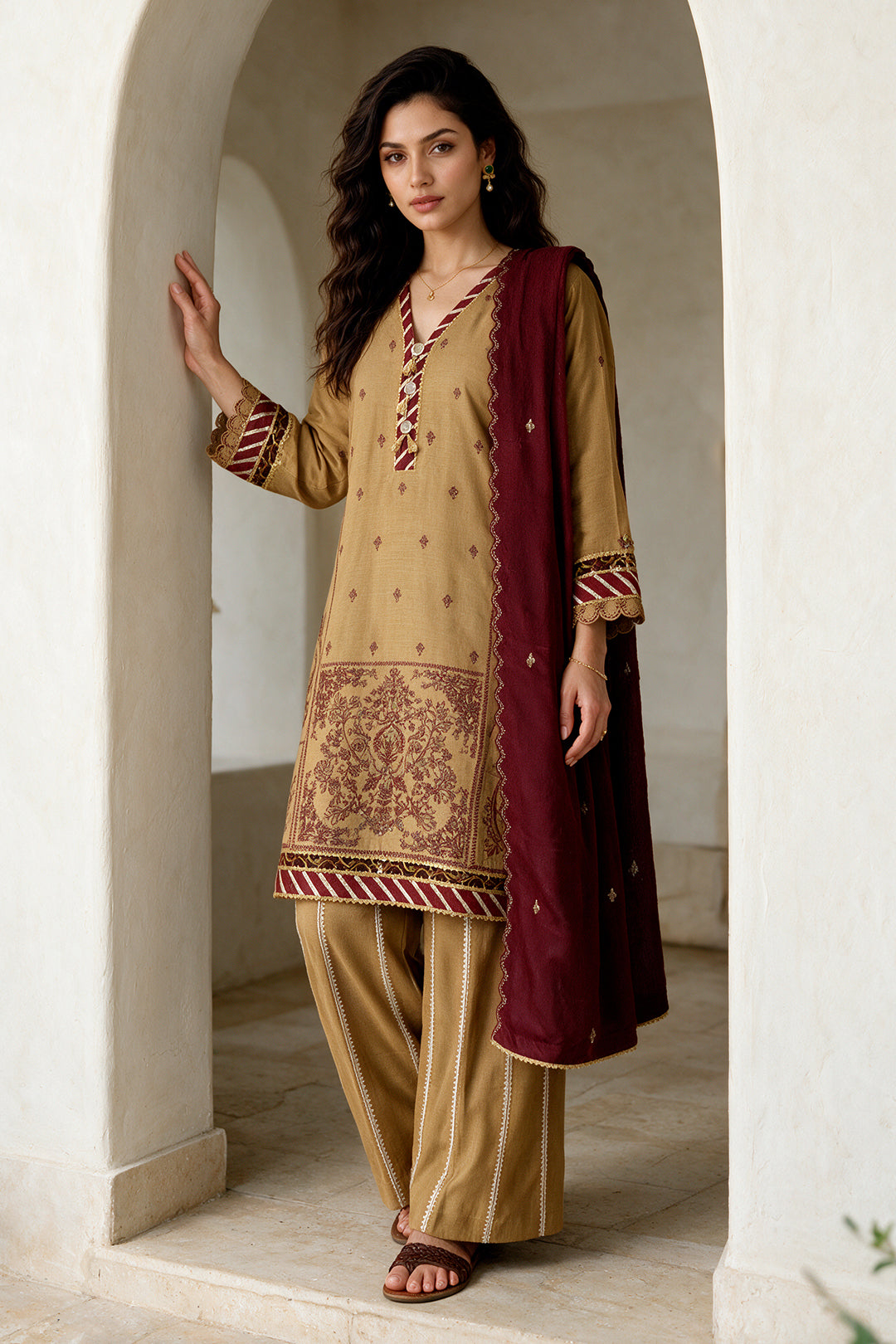 Embroidered Shirt Shalwar Shawl - 0261