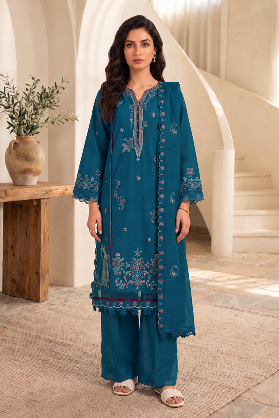 Embroidered Shirt Shalwar Shawl - 0323