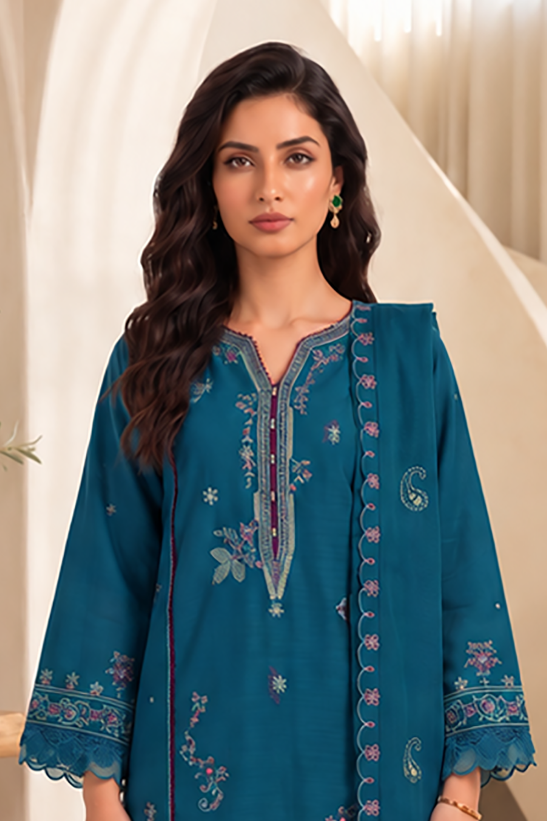 Embroidered Shirt Shalwar Shawl - 0323