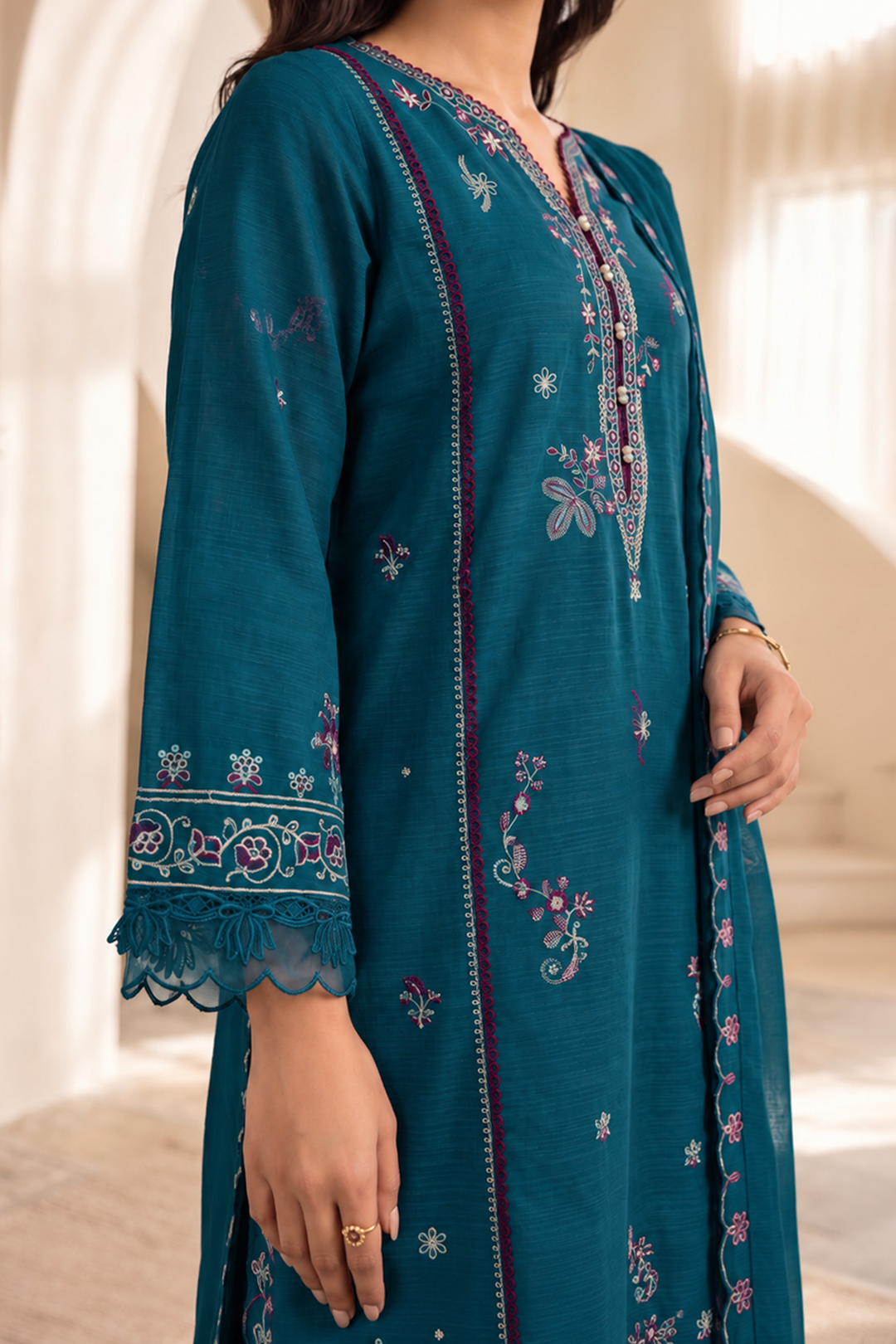 Embroidered Shirt Shalwar Shawl - 0323