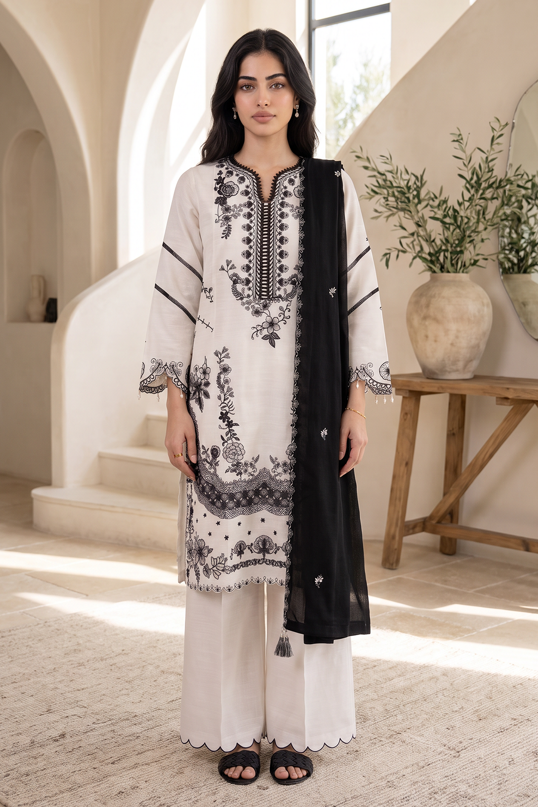 Embroidered Shirt Shalwar Shawl - 0325