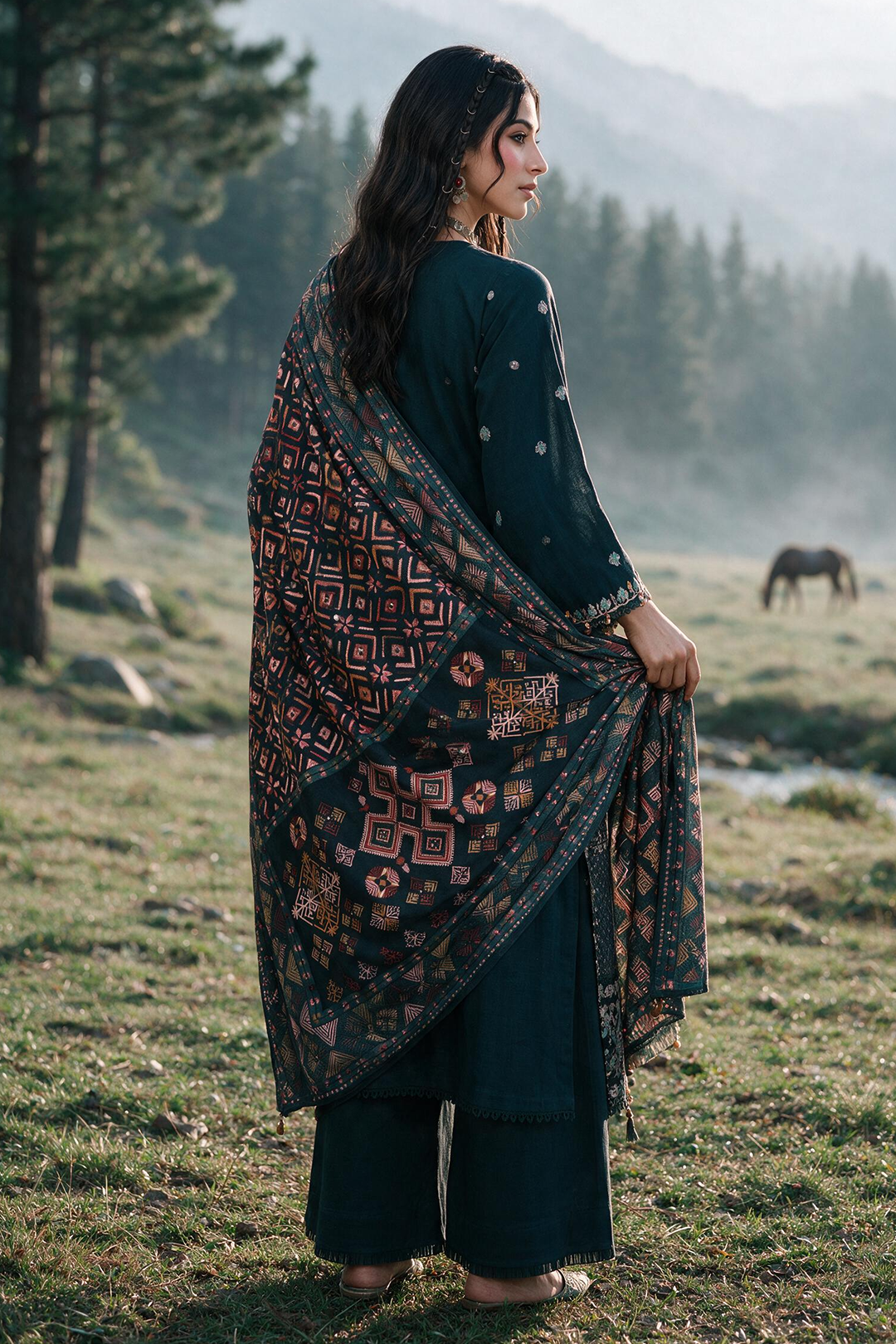 Embroidered Shirt Shalwar Shawl - 0335