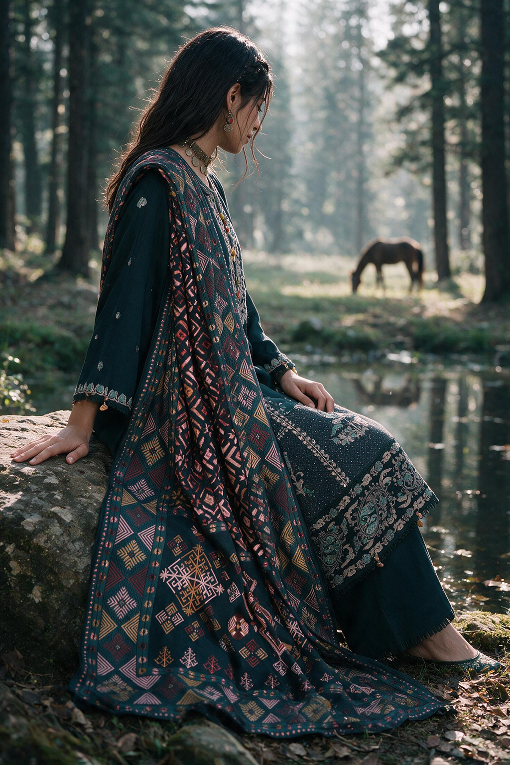 Embroidered Shirt Shalwar Shawl - 0335