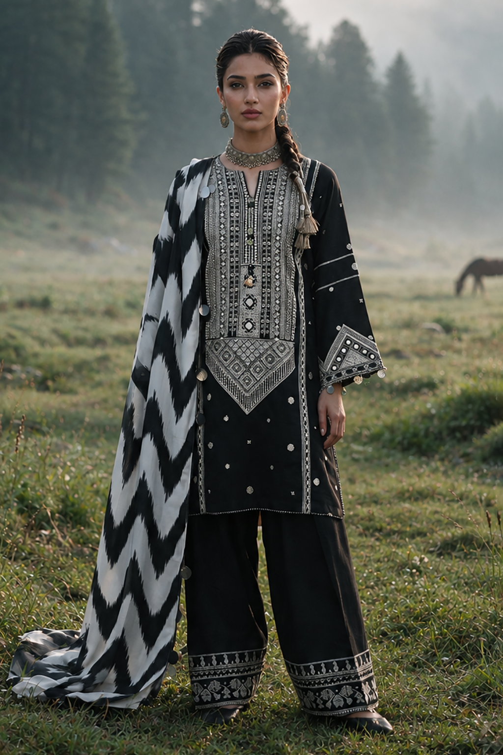 Embroidered Shirt Shalwar Shawl - 0336