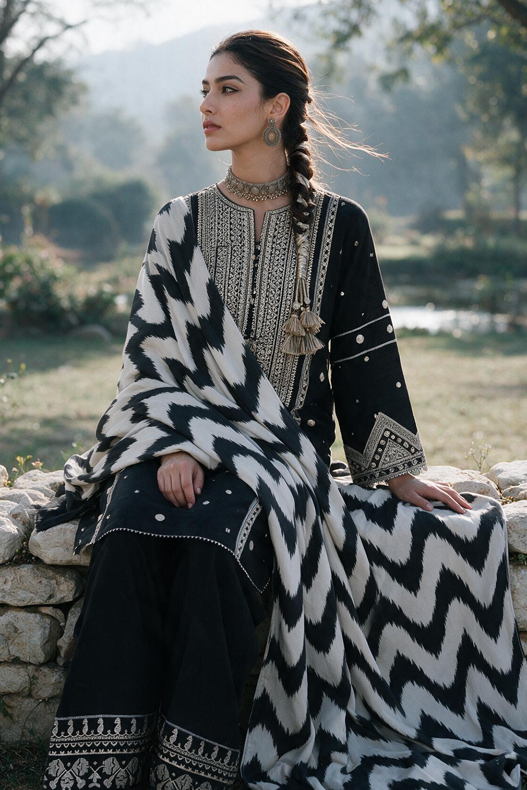 Embroidered Shirt Shalwar Shawl - 0336