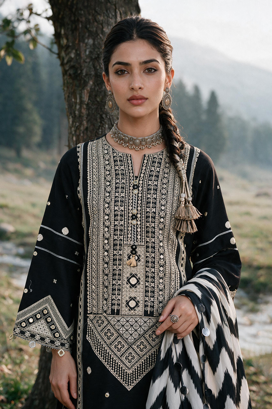 Embroidered Shirt Shalwar Shawl - 0336