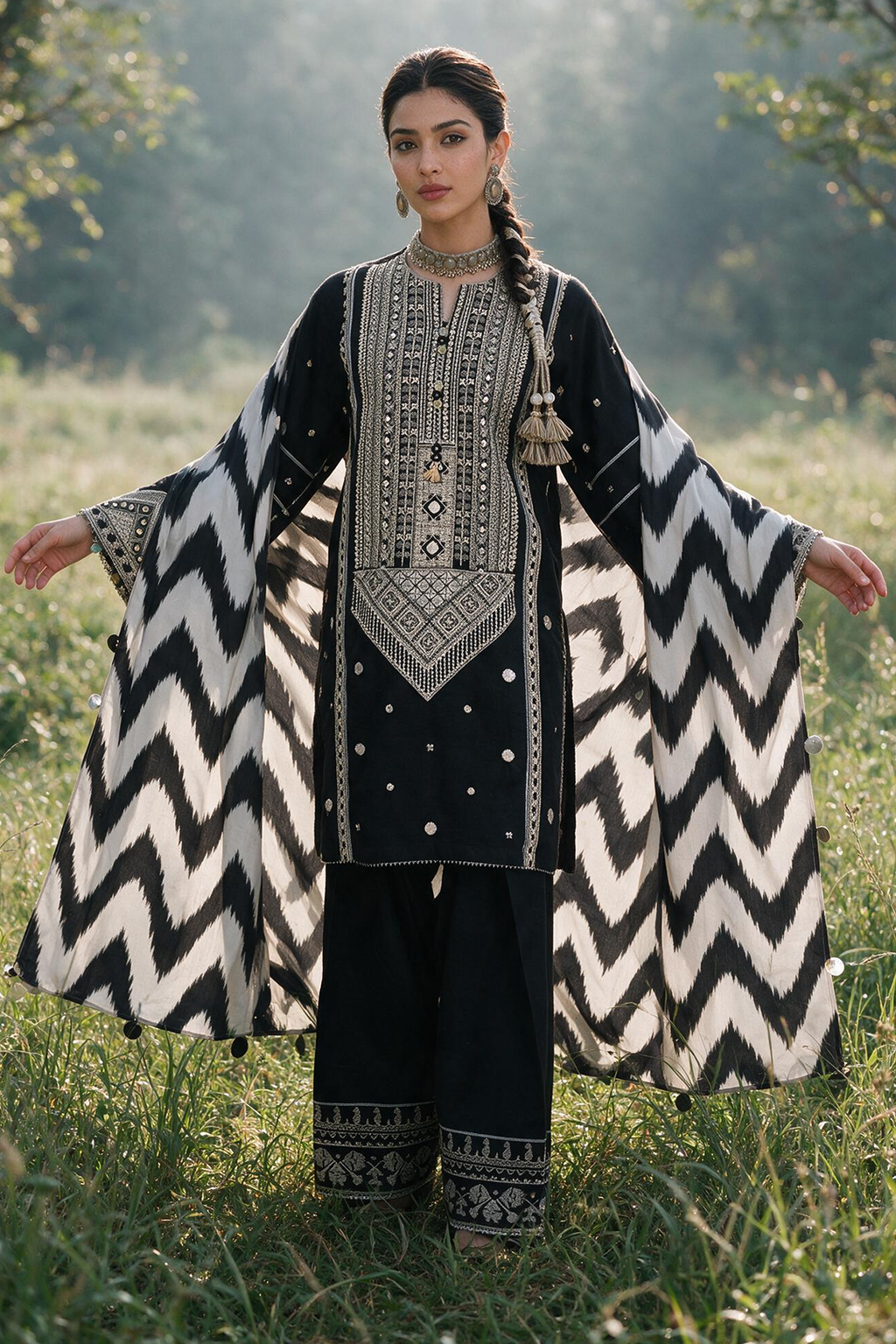 Embroidered Shirt Shalwar Shawl - 0336