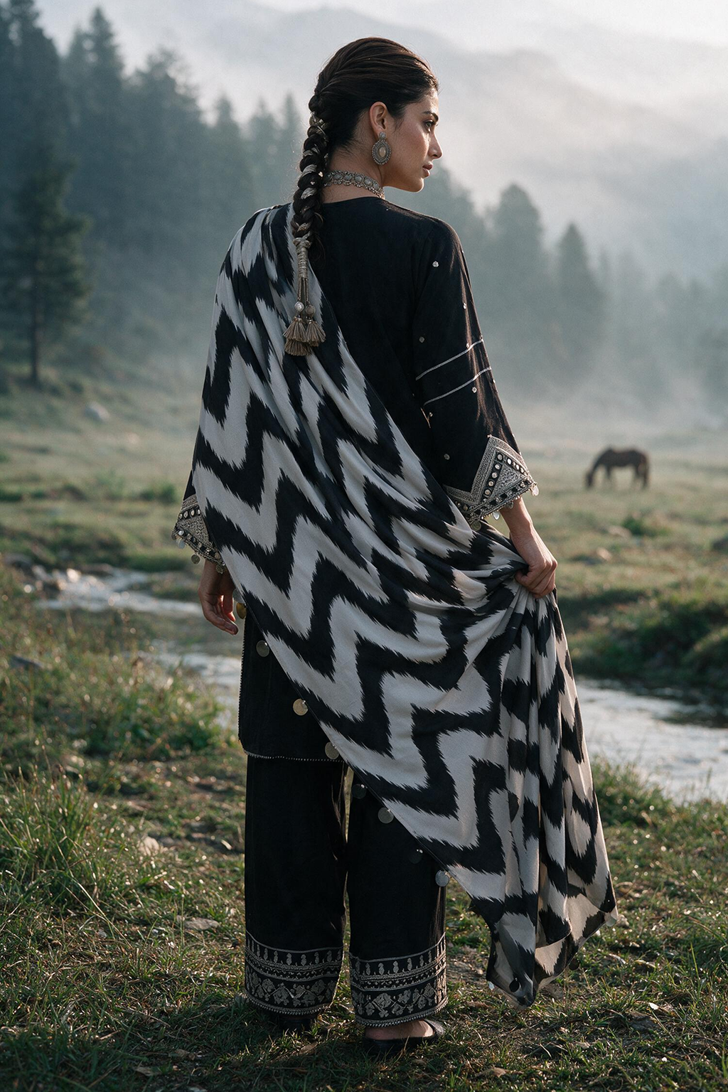 Embroidered Shirt Shalwar Shawl - 0336