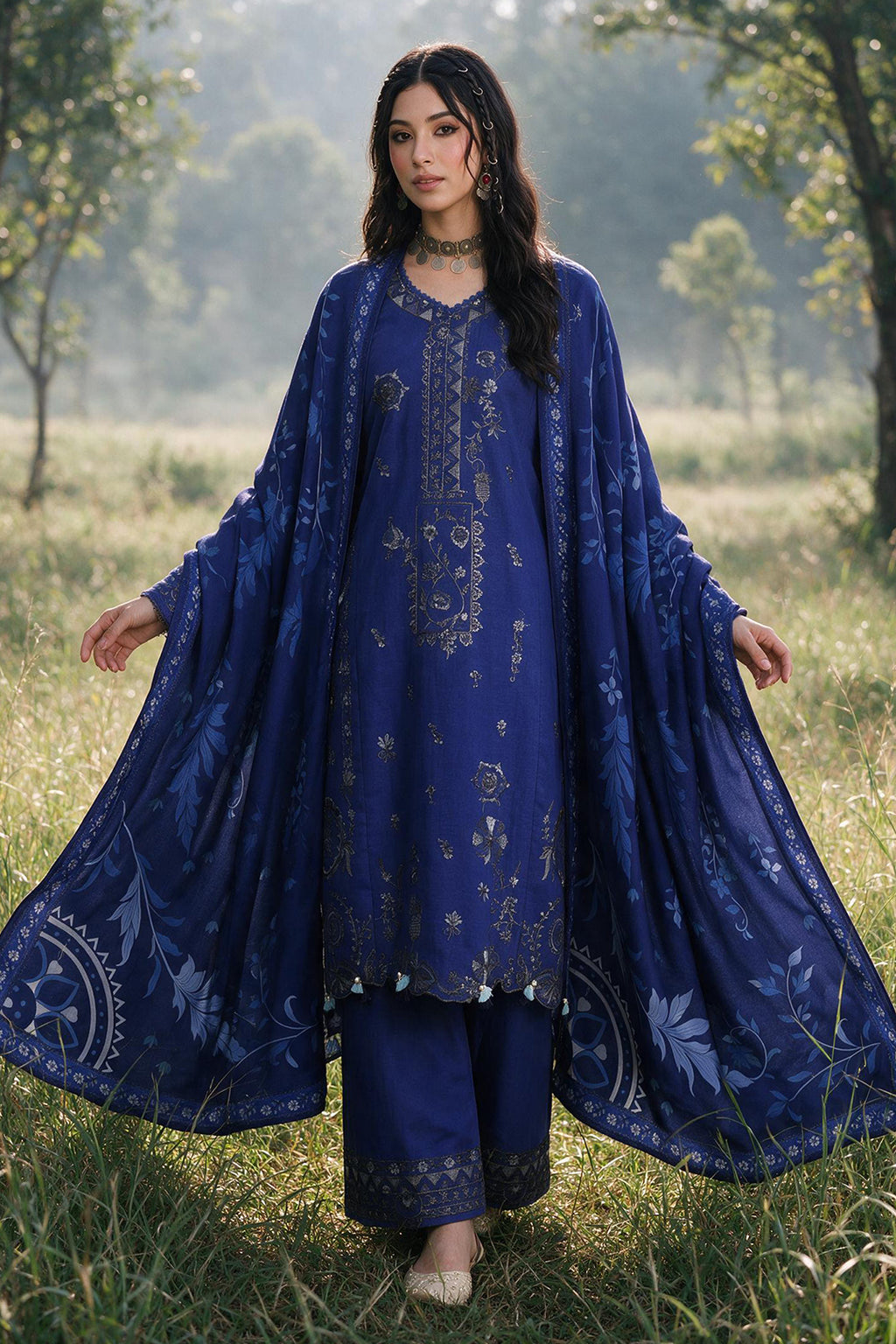 Embroidered Shirt Shalwar Shawl - 0337