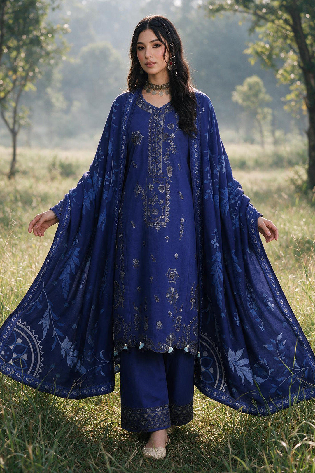 Embroidered Shirt Shalwar Shawl - 0337