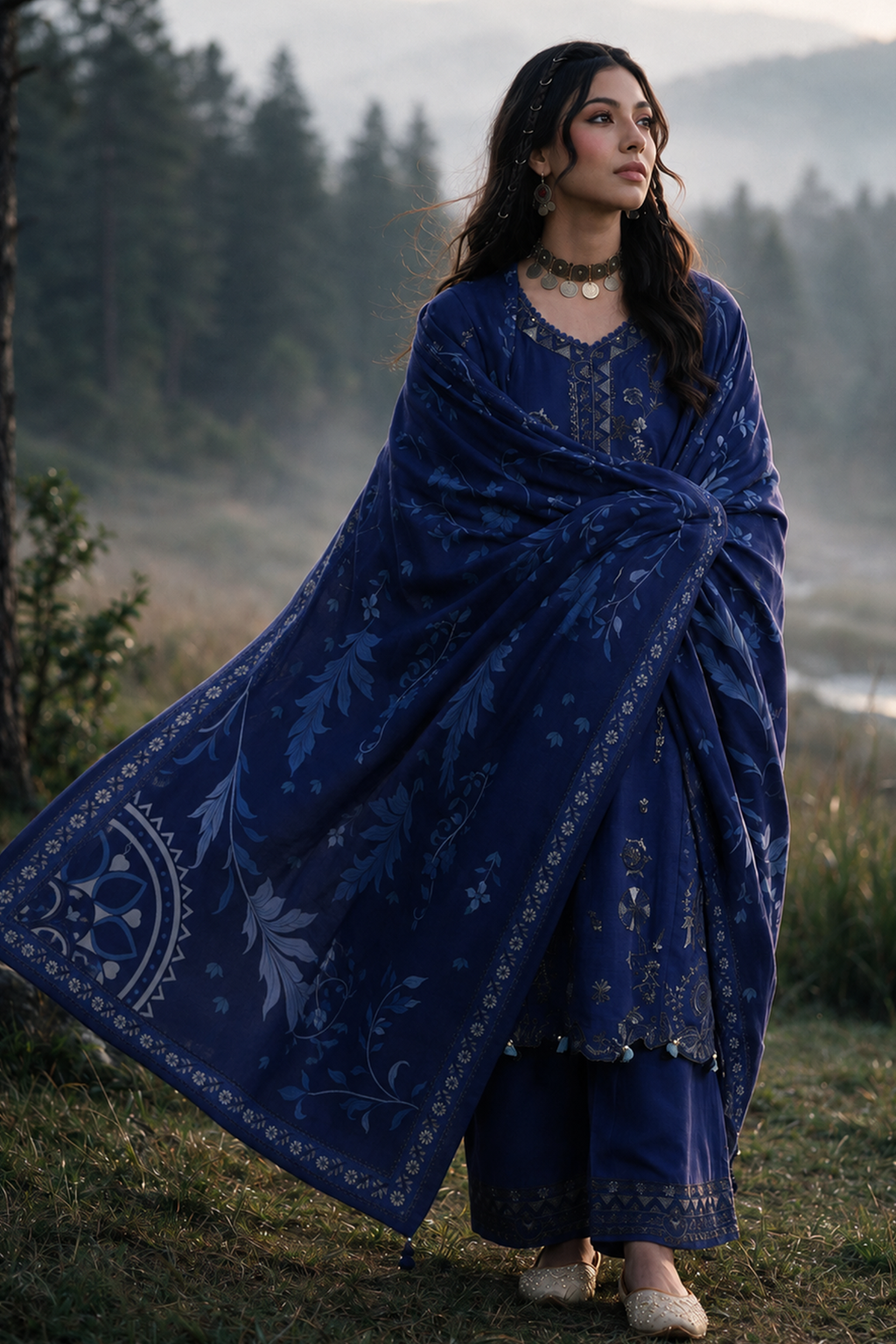Embroidered Shirt Shalwar Shawl - 0337