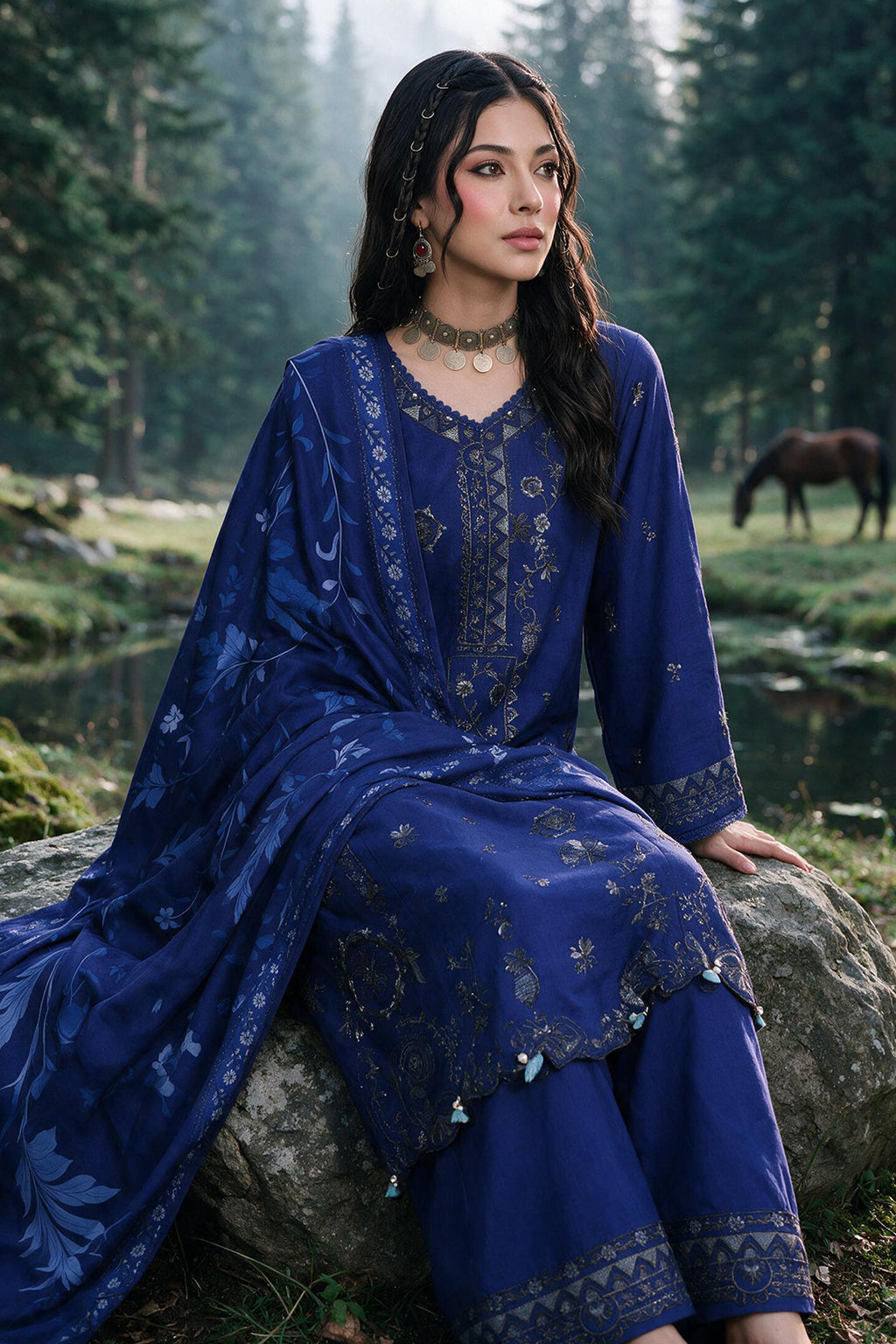 Embroidered Shirt Shalwar Shawl - 0337