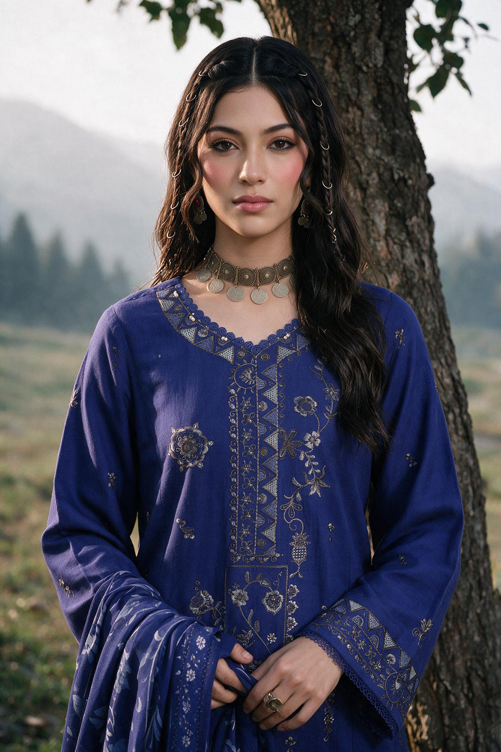 Embroidered Shirt Shalwar Shawl - 0337