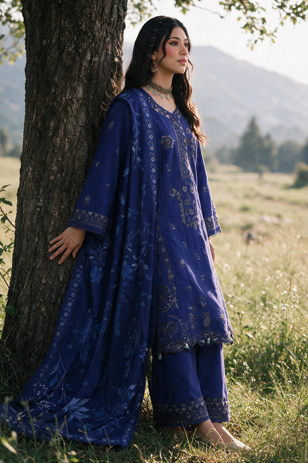 Embroidered Shirt Shalwar Shawl - 0337