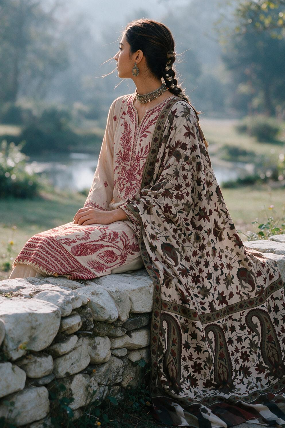 Embroidered Shirt Shalwar Shawl - 0338
