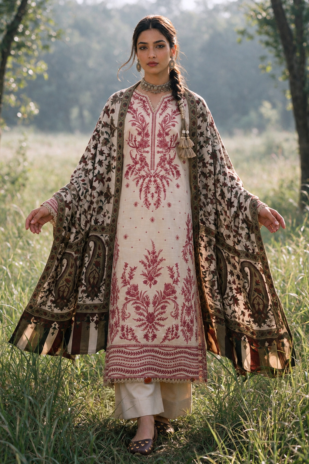 Embroidered Shirt Shalwar Shawl - 0338