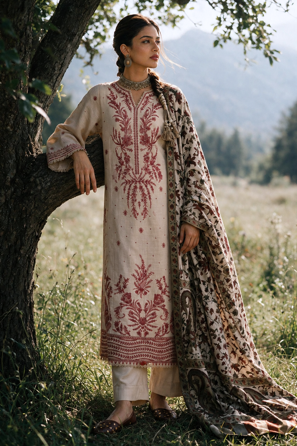 Embroidered Shirt Shalwar Shawl - 0338