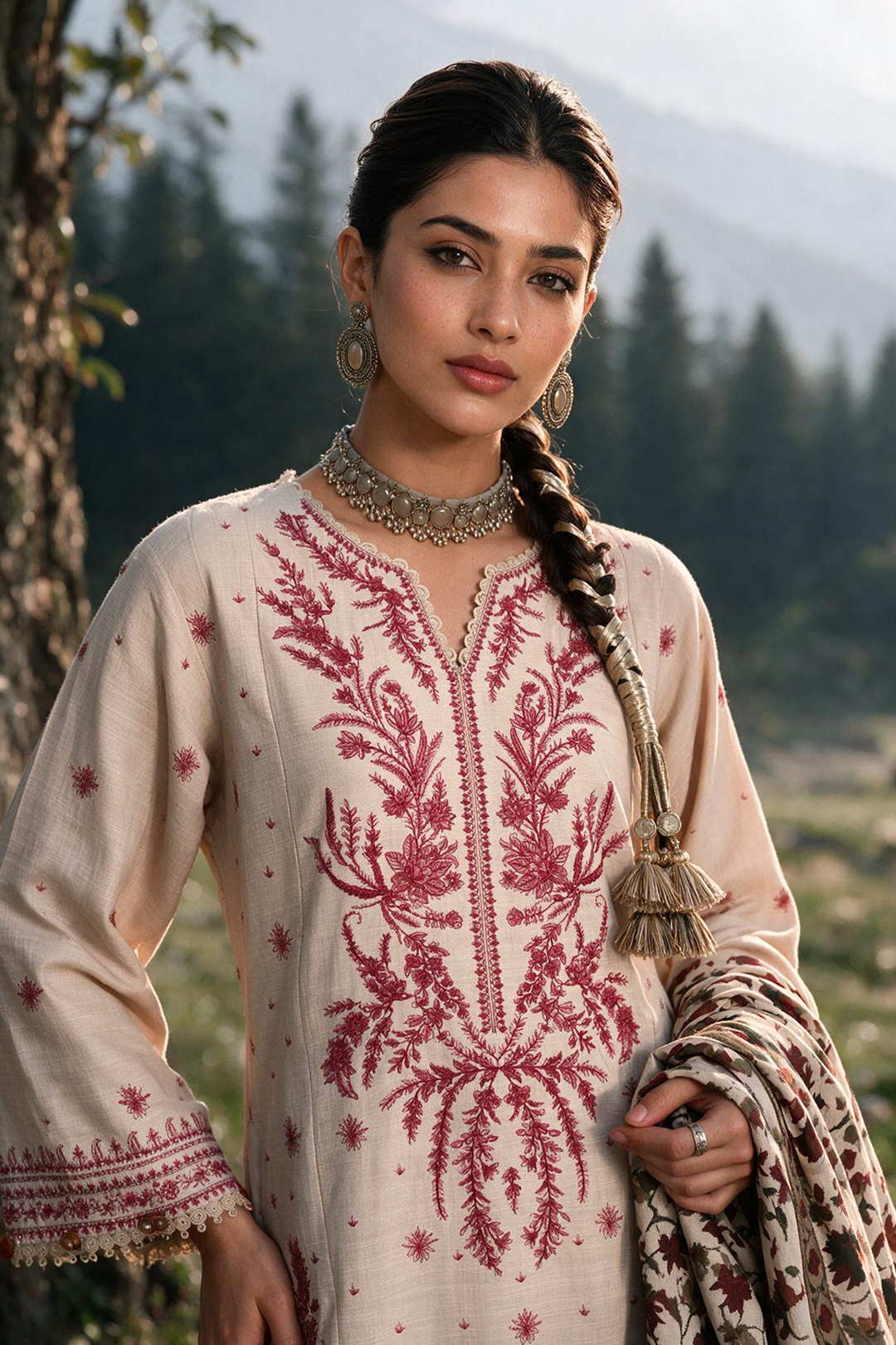 Embroidered Shirt Shalwar Shawl - 0338