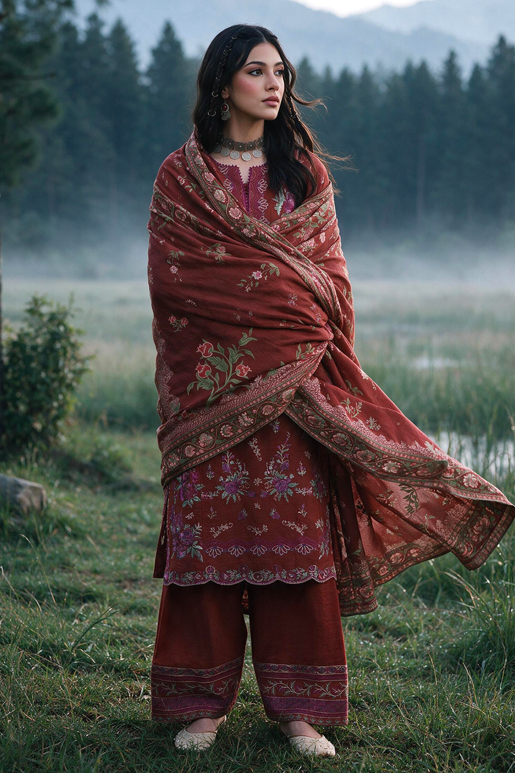 Embroidered Shirt Shalwar Shawl - 0339