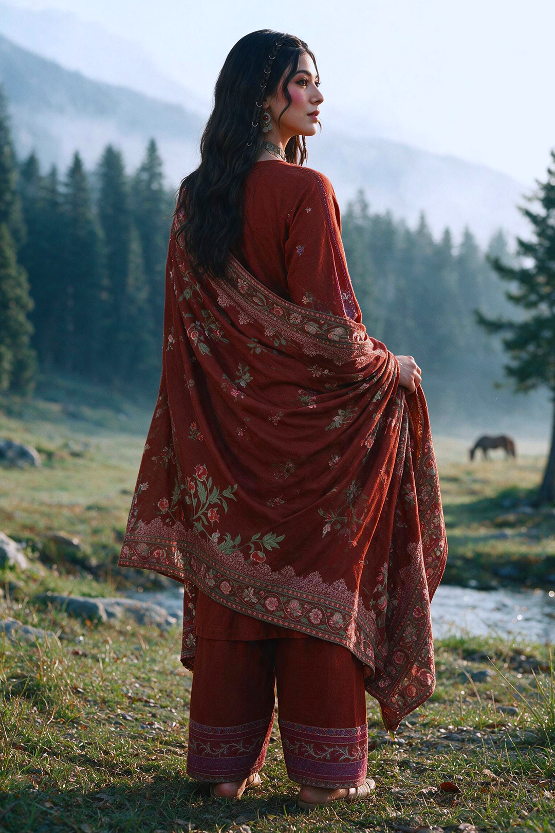 Embroidered Shirt Shalwar Shawl - 0339