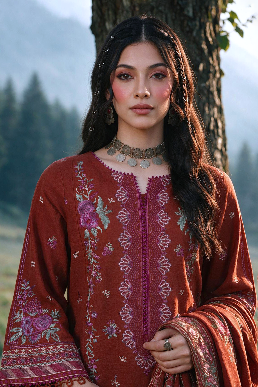 Embroidered Shirt Shalwar Shawl - 0339