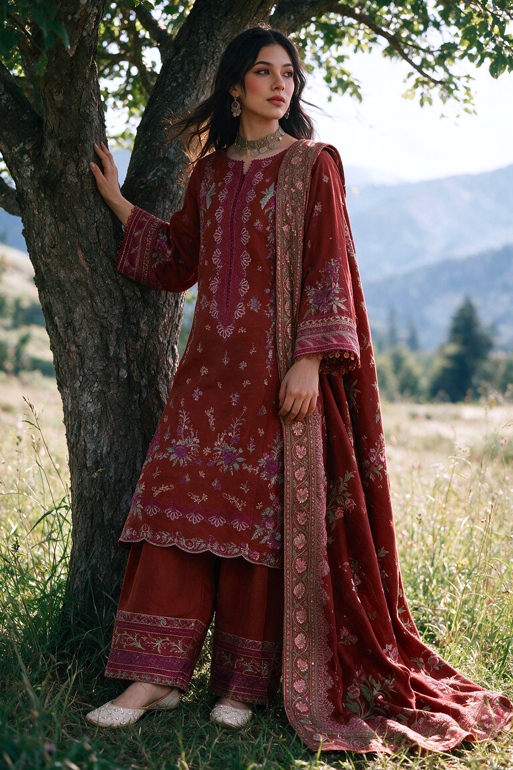 Embroidered Shirt Shalwar Shawl - 0339