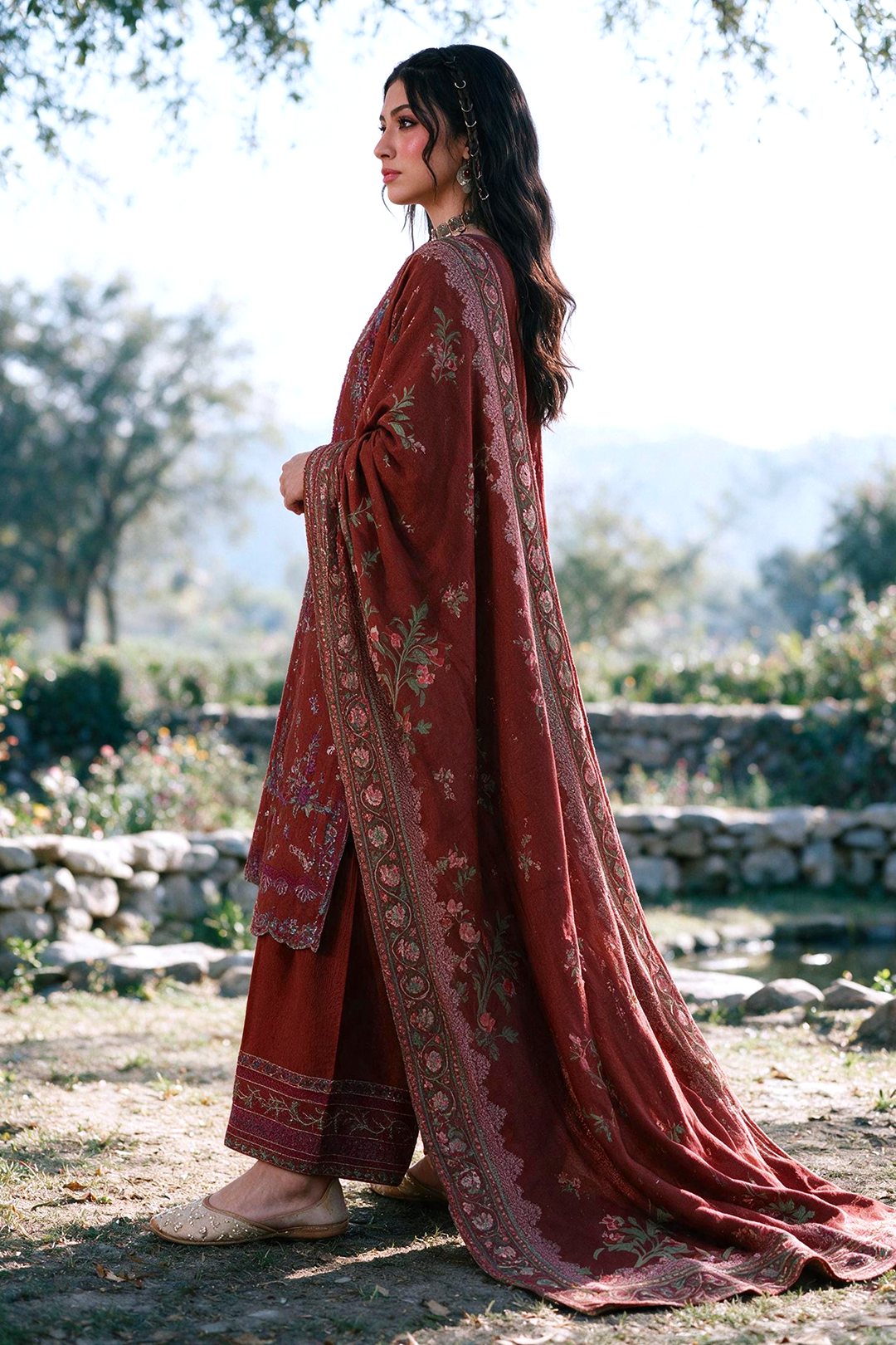 Embroidered Shirt Shalwar Shawl - 0339