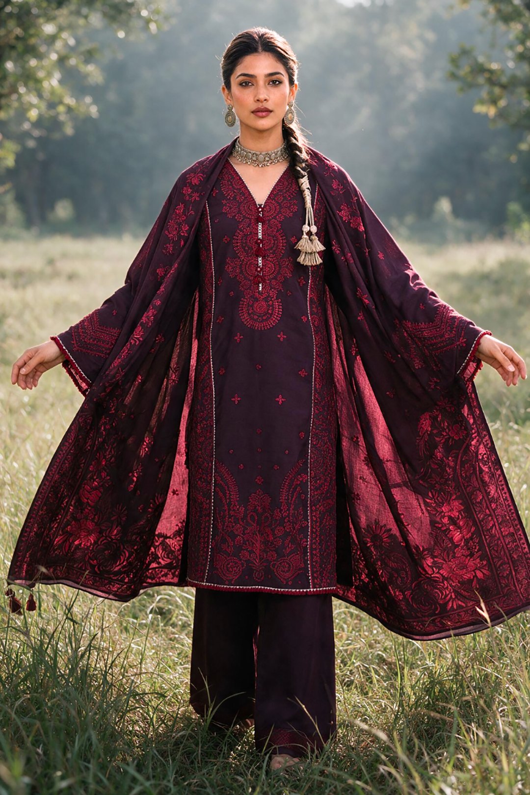 Embroidered Shirt Shalwar Shawl - 0340