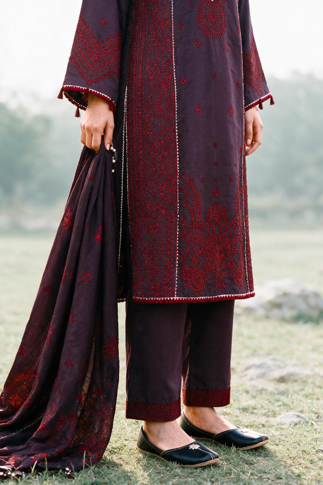 Embroidered Shirt Shalwar Shawl - 0340